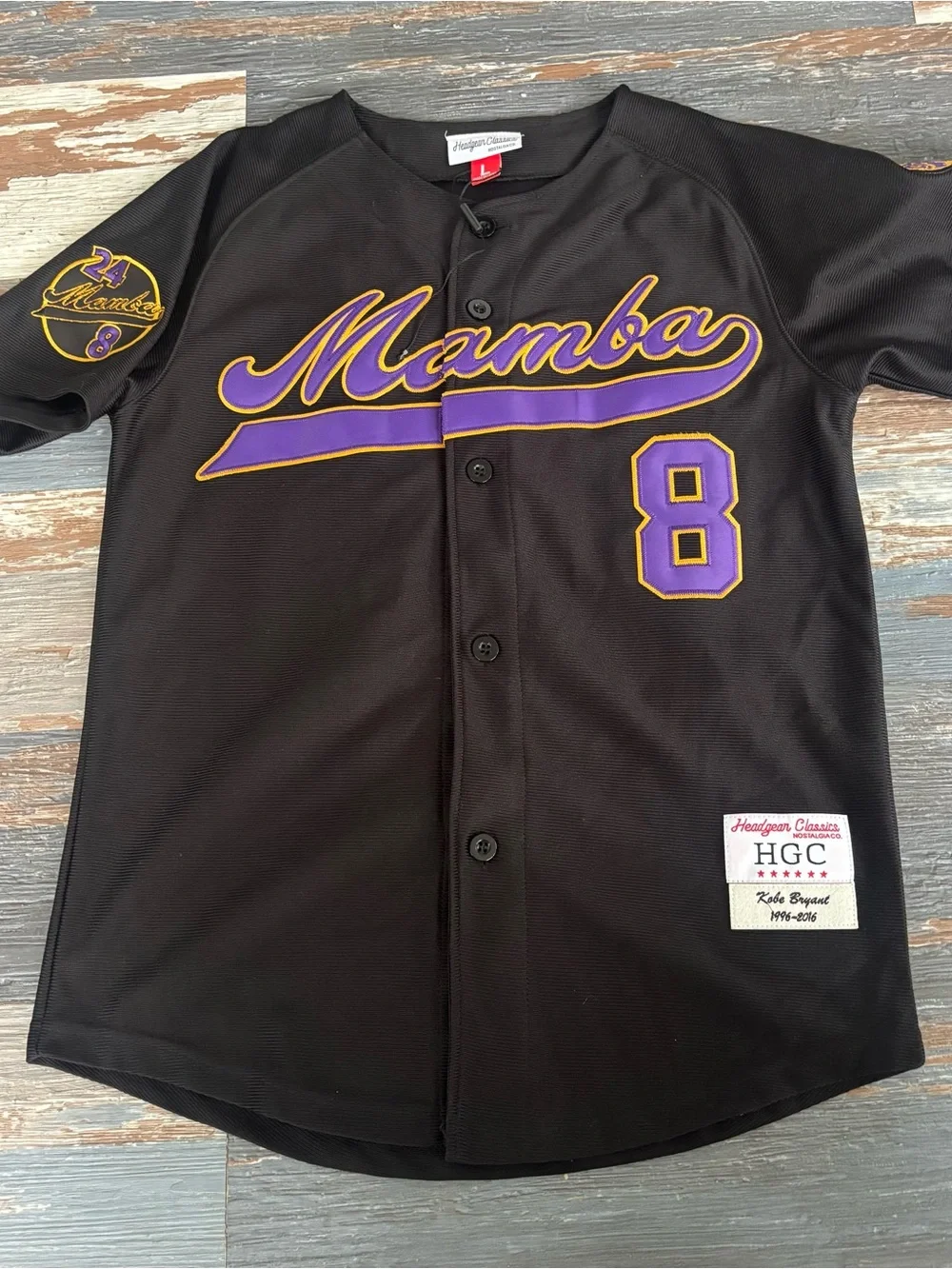 NWOT Headgear KOBE BRYANT BLACK MAMBA #24 Baseball Jersey #8 size L